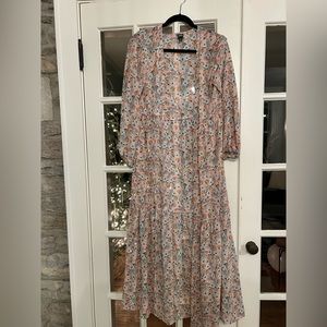 wild fable pink and floral see through long flowy kimono size XS